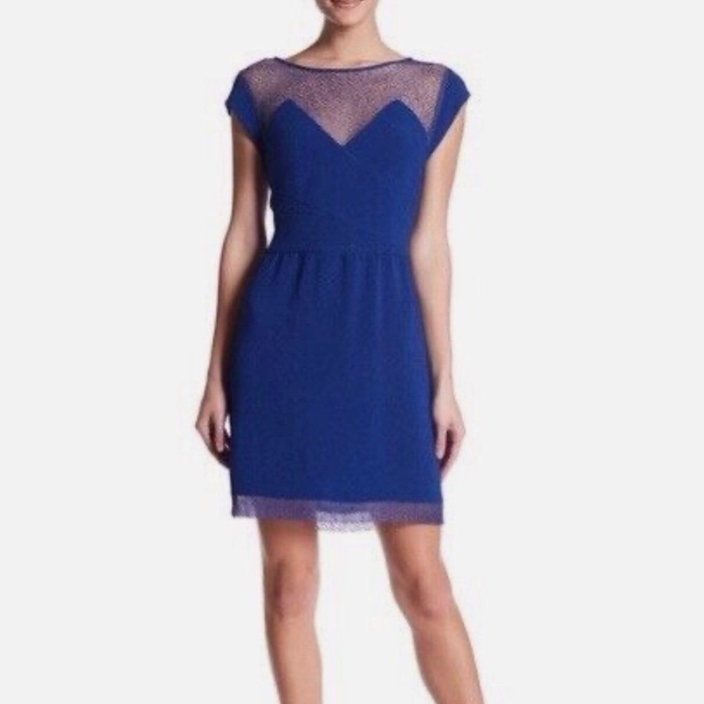The Kooples blue relief crepe and lace mini dress